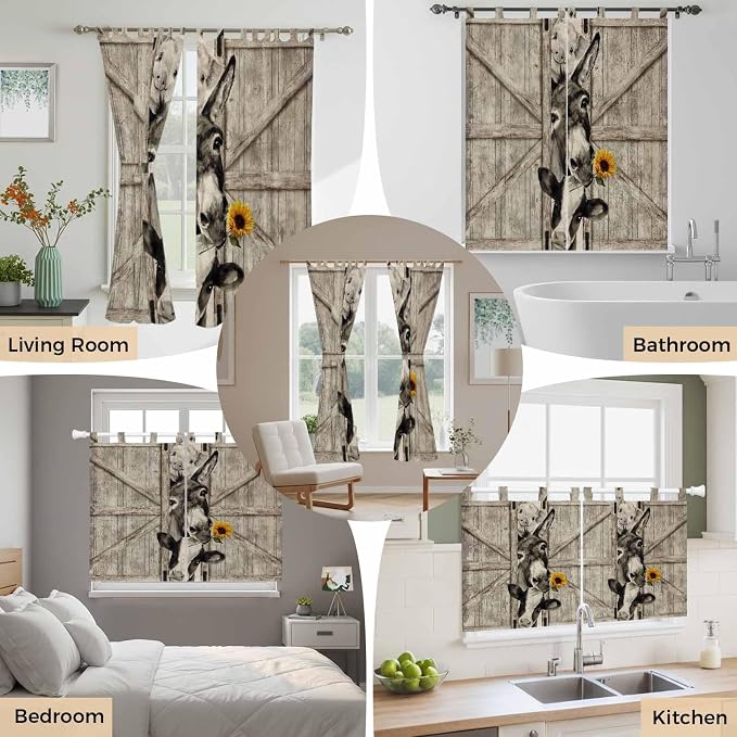 Funny Farm Animals Bathroom Curtains 63 Inch Length, Window Curtains Tab Top - Image 7
