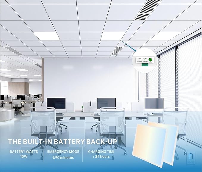 2X2 LED Flat Panel Light Emergency Battery Backup, 40W-3000K/4000K/5000K, 0-10V Dimmable, 4390 Lumens, LED Drop Ceiling Light, 100-277V, DLC and UL Listed, Ultra Thin Back-Lit (6 Pack)