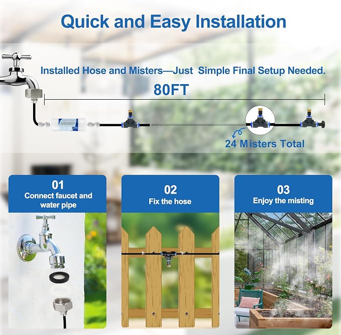 Pre-Assembled Misters for Outside Patio, 80FT|24M.Outdoor Misting Cooling - Image 5