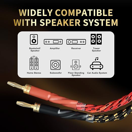 12 AWG 2Pack Audiophile Speaker Cable – Speaker Wire with Banana Plugs,4N OFC Core,Nylon Braid,Audio Wire,Compatible with Amplifier,Speakers,AV Receiver& Home Theater（8.2ft/2.5m）