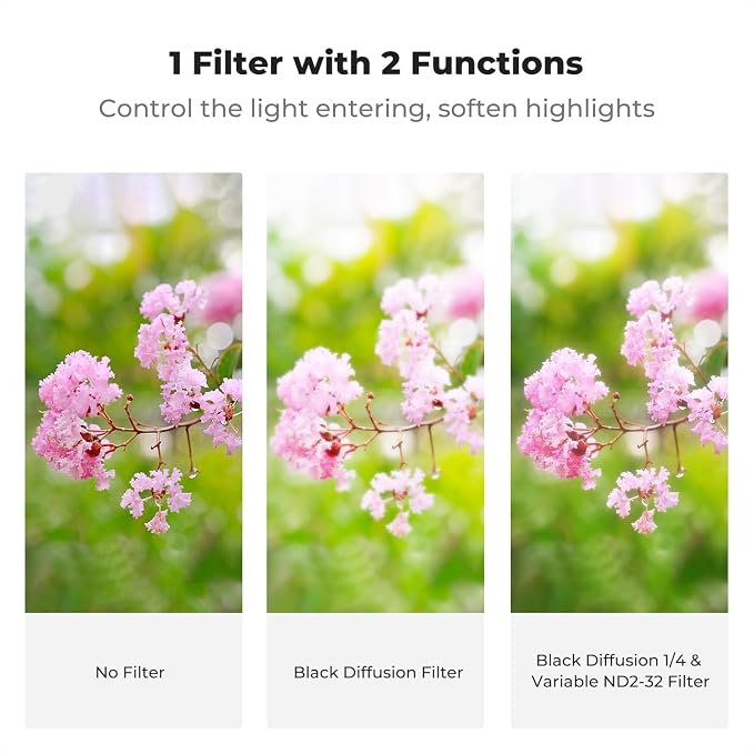 K&F CONCEPT 49mm Black Diffusion Mist 1/4 & Variable ND2-32 in-1 Filter - Image 3
