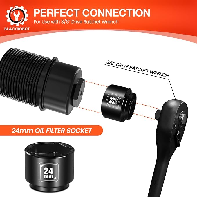 BLACKROBOT 24mm Low Profile Oil Filter Socket, 3/8" Drive 6-Point Oil Filter - Image 3