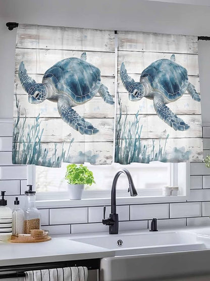 Sheer Curtains 54 Inch Length, Ocean Sea Turtle Semi Sheer Curtains Light - Image 5