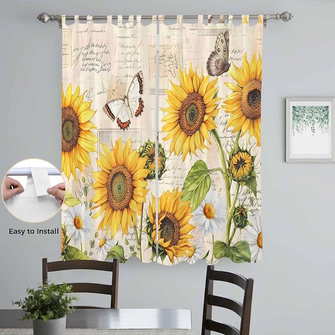 Yellow Sunflowers Living Room Curtains 84 Inch Length, Window Curtains Tab Top - Image 4