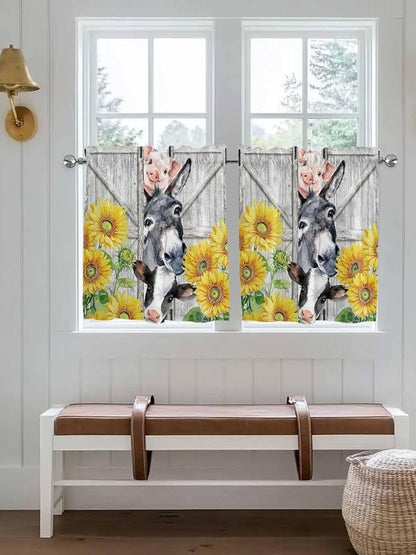 Farmhouse Half Window Curtains 24 Inches Long, Watercolor Sunflowers Animals - Image 4