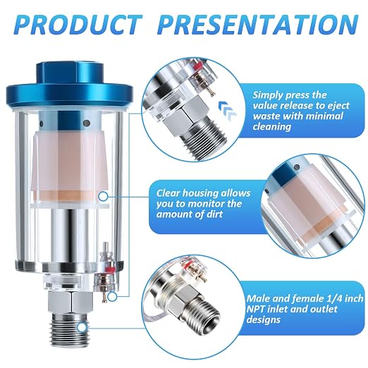 Mudder 14 Pcs Compressed Air Filter Water Oil Separator 1/4 Inch NPT Inlet and - Image 5