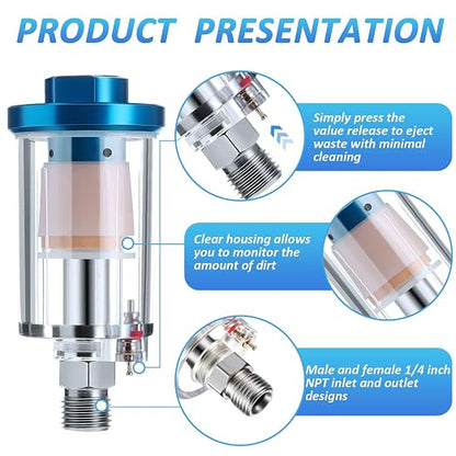 Mudder 14 Pcs Compressed Air Filter Water Oil Separator 1/4 Inch NPT Inlet and - Image 5