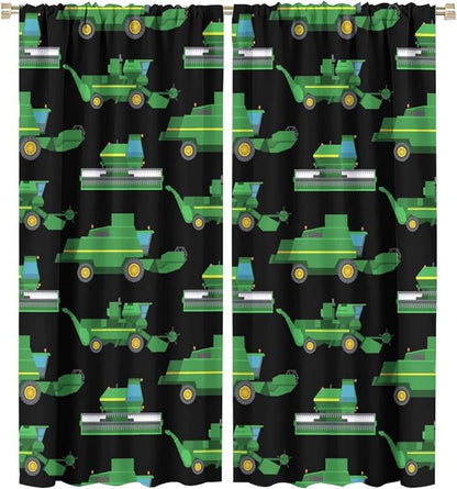 Kids Agriculture Machine Window Curtains, Farm Equipment Tractors Transport by SHElifestyle