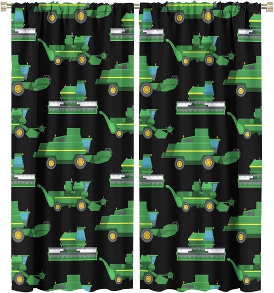 Kids Agriculture Machine Window Curtains, Farm Equipment Tractors Transport by SHElifestyle