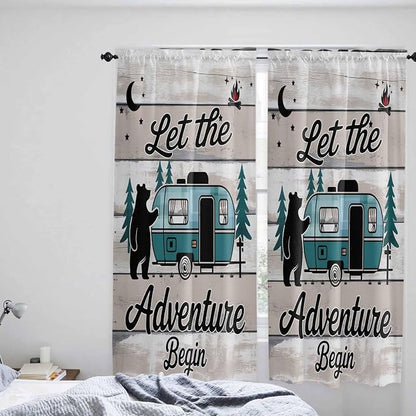 Farmhouse Bear Camper Van Tree Window Valance Curtains, Vintage Wood Grain - Image 8