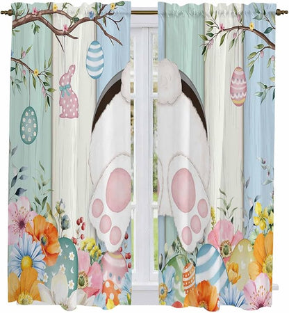 Easter Window Curtains 63 Inch Long 2 Panel Set, Rod Pocket Bedroom Curtains & - Image 2