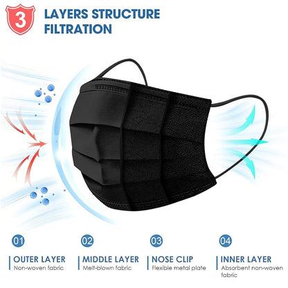NNPCBT 500PCS 3 ply black disposable masks filter mask - Image 2