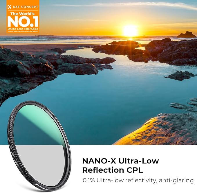 K&F CONCEPT 62mm Ultra-Low Reflectivity Polarizers Filter, 28 Multi-Layer - Image 2
