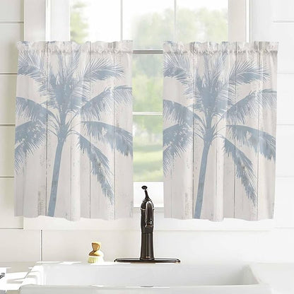 Summer Coconut Tree on Vintage Wood Grain Window Valance Curtains, Seaside - Image 4