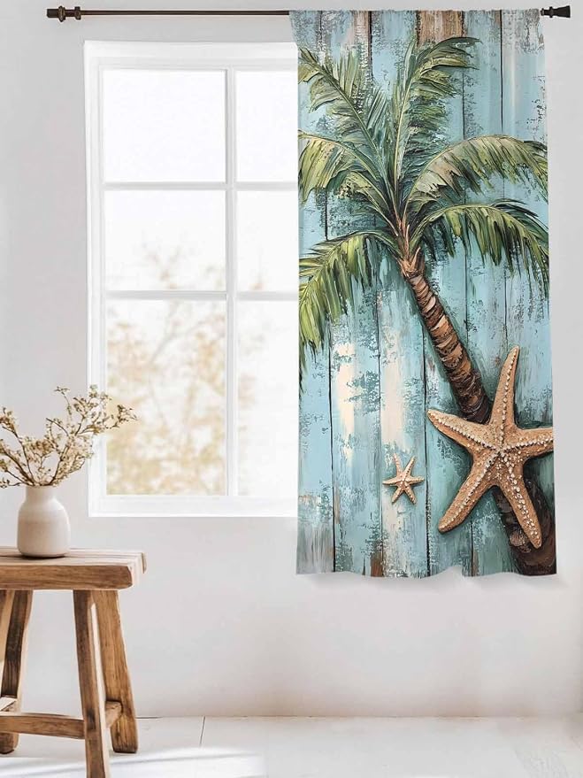 Sheer Curtains 72 Inches Long, Coastal Blue Green Tree Semi Sheer Curtains - Image 3