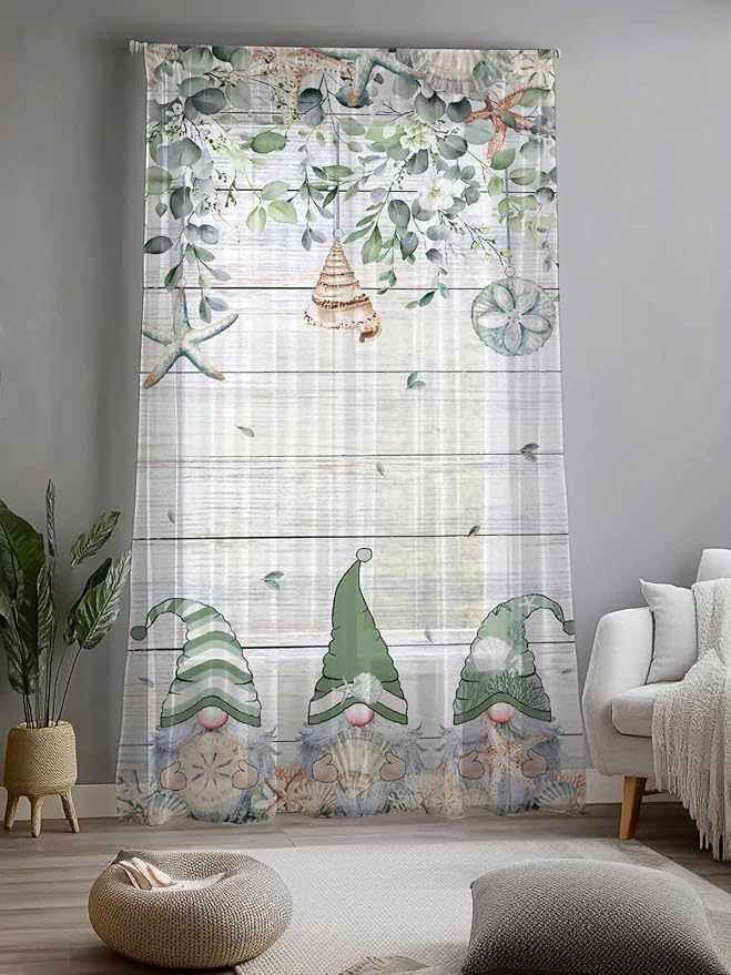 Sheer Curtains 108 Inches Long, Coastal Eucalyptus Leaf Semi Sheer Curtains - Image 2