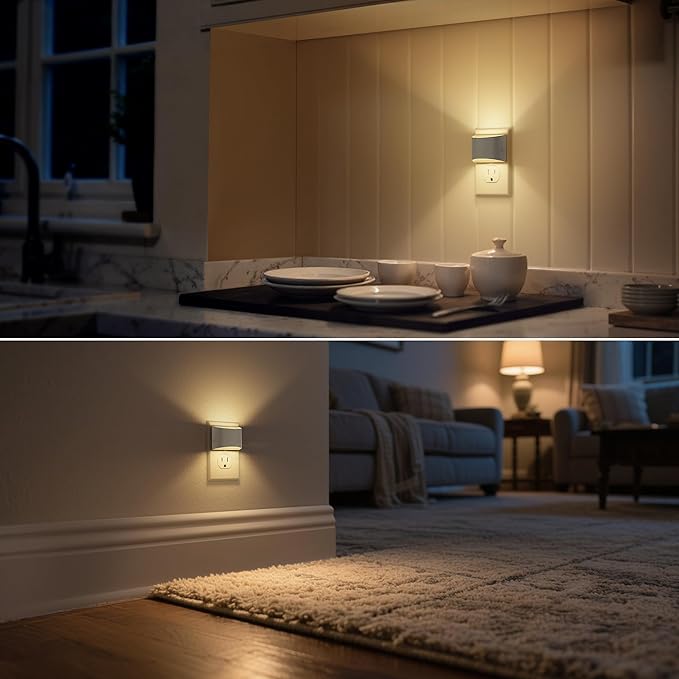 DORESshop LED Night Light[2 Pack], Night Lights Plug into Wall, 3 Level Brightness Adjustable Plug in Night Light, Dusk to Dawn Sensor Nightlights for Adults, Bedroom, Hallway, 3000K, Gray Cover