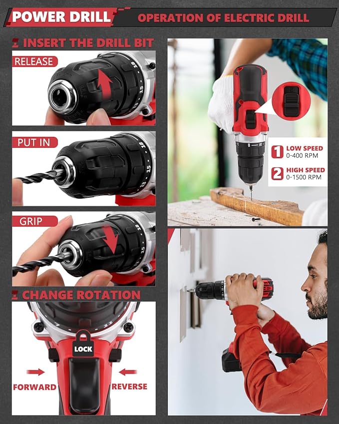 KINGTOOL Home Tool Set Kit - 286 PCS Home Auto Repair Tool Kit with Rolling Tool Box, Mechanic Tool Sets with 21V Max Cordless Power drill, Perfect for Homeowner, Diyer, Handyman