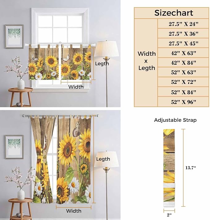 Farmhouse Sunflowers Kitchen Curtains 45 Inch Length, Short Cafe Window - Image 8