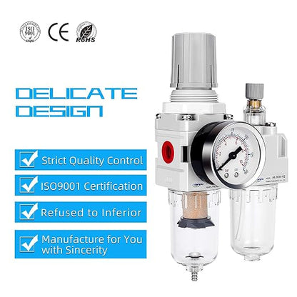 NANPU 1/4" NPT Compressed Air Filter Regulator Lubricator Combo, Water/Oil Trap - Image 6