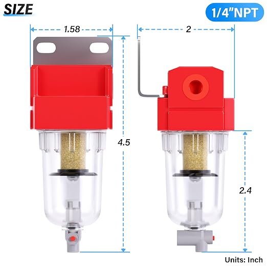 TAILONZ PNEUMATIC 1/4 inch NPT 150 PSI Air Line Filter - Image 2