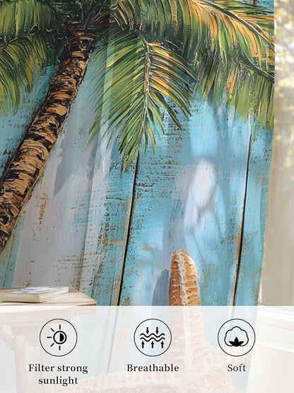 Sheer Curtains 84 Inches Long, Coastal Beach Tree Semi Sheer Curtains Light - Image 6