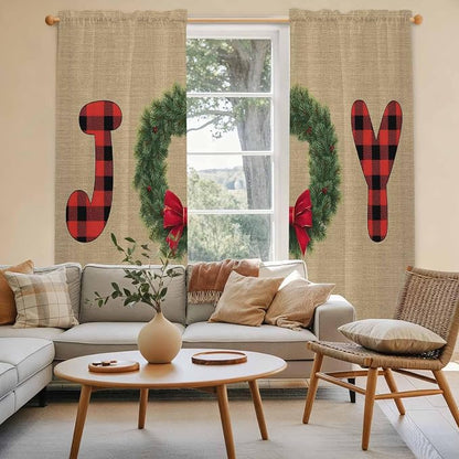 Red Green Christmas Window Curtains 72 Inch Long 2 Panel Set, Rod Pocket Long - Image 3