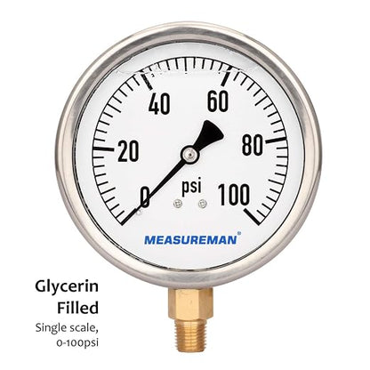 MEASUREMAN 4" Dial Size, Glycerin Filled Plumbing Pressure Gauge, Stainless - Image 3