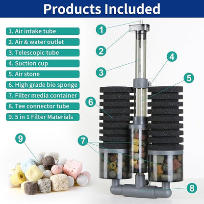 Dual Sponge Aquarium Filter, Air-Powered, 10–40 Gal – Ultra-Quiet Bio-Sponge - Image 5