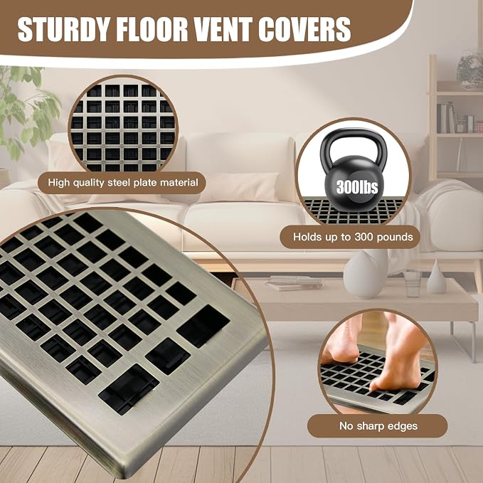 Floor Air Vent 4X10 Inch Heavy Duty Walkable Steel Floor Register Bronze Color - Image 3