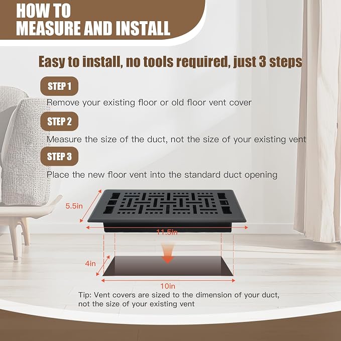 Floor Vents Heavy Duty Walkable Steel Floor Registers 4x10 Inch Floor Air Vent - Image 6