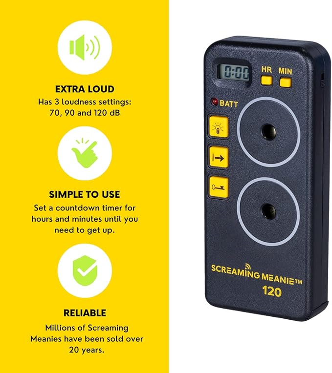 Screaming Meanie TZ-120 Extremely Loud Alarm Timer, Multi-Purpose Timer with 2 Sound Levels Perfect for Heavy Sleepers, Truckers, or Travelers (Battery Not Included) - Assorted Colors