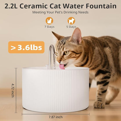 Ceramic Cat Water Fountain, 2.2L/74oz Pet Water Fountain - Image 2
