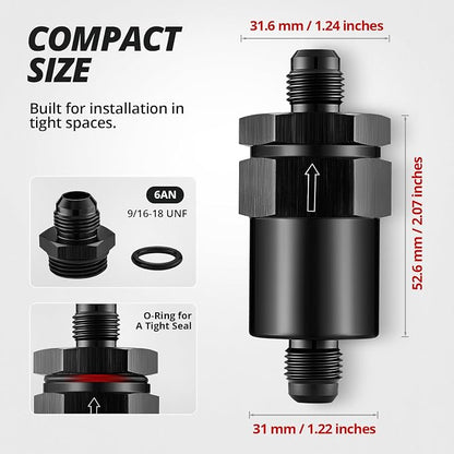 EVIL ENERGY 6AN Billet Inline Fuel Filter 30 Micron Aluminum Black - Image 2