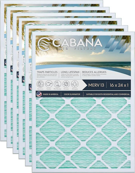 Cabana Filters 6-Pack 16x24x1 MERV 13 AC Furnace Air Filter by CabanaAirFilters