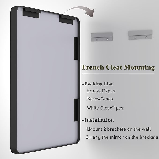 20x30 Inch Black Matte Framed Mirror for Bathroom, Rounded Rectangle Bathroom Vanity Mirror for Wall, Anti-Rust, Shatterproof (Horizontal/Vertical)