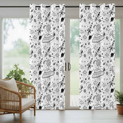Cartoon Space Outdoor Curtains for Patio Rockets Astronauts Planets Black - Image 6