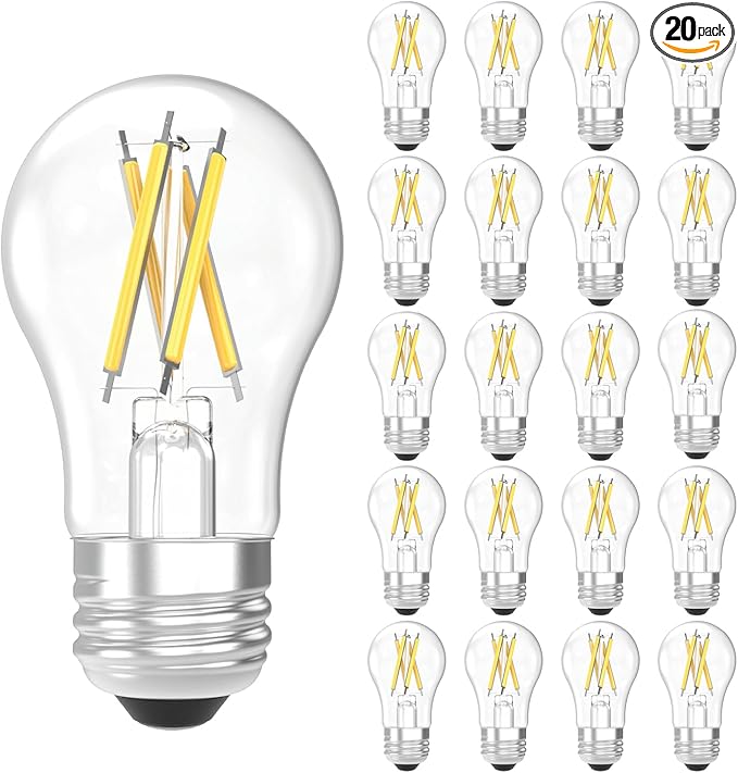 Sunco 20 Pack A15 Light Bulb LED, Edison Style Bulb, Dimmable Vintage Filament Lighting, 800 LM, 7W (60W Equivalent), 3000K Warm White, E26 Medium Base, Wet Rated UL