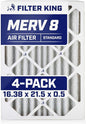 Filter King 16.38x21.5x0.5 Air Filter | 4-PACK | MERV 8 HVAC Pleated A/C by FilterKing