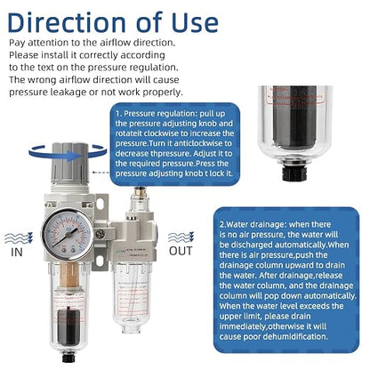 1/4" NPT Automatic Drain Compressed Air Filter Regulator Lubricator, Air - Image 4