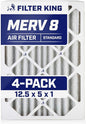 Filter King 12.5x5x1 Air Filter | 4-PACK | MERV 8 HVAC Pleated A/C Furnace by FilterKing