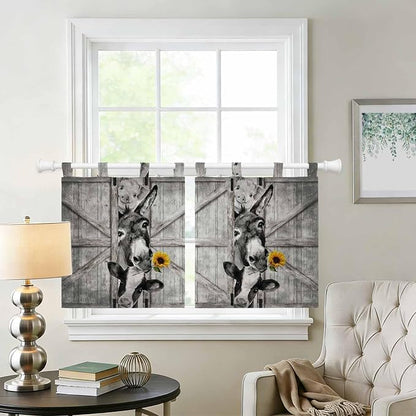 Funny Farm Animals Kitchen Curtains 36 Inch Length, Small Window Curtains Tab - Image 2