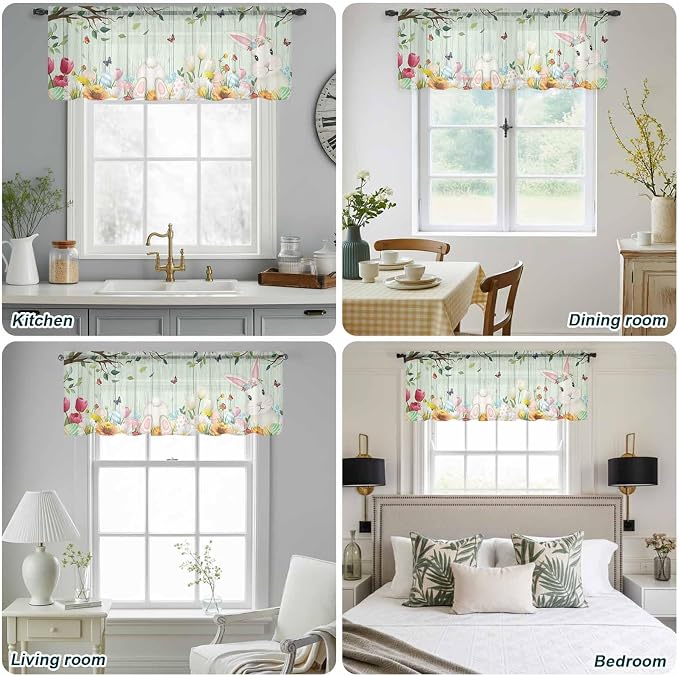 Easter Sheer Valances for Windows 42"x12", Light Filtering Kitchen Curtains - Image 5