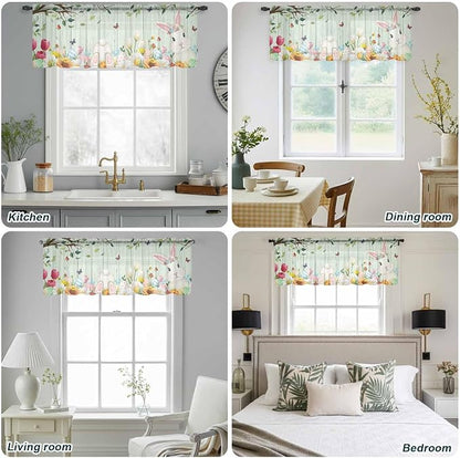 Easter Sheer Valances for Windows 42"x18", Light Filtering Kitchen Curtains - Image 5