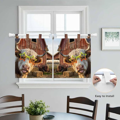 Farm Yaks Kitchen Curtains 24 Inch Length, Small Window Curtains Tab Top - Image 4