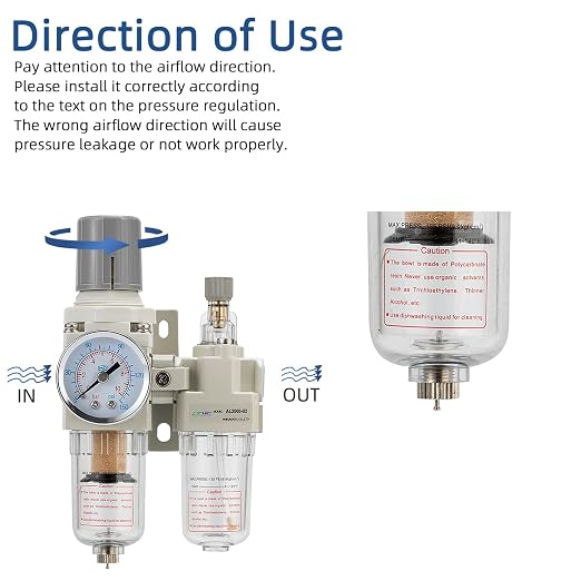 1/4" NPT Compressed Air Filter Regulator Lubricator Combination Water/Oil Trap - Image 4
