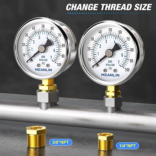 MEANLIN MEASURE 0~100Psi Dry Pressure Gauge Stainless Steel 1/8" NPT 2" FACE - Image 3