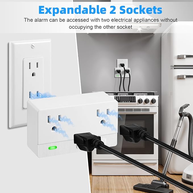 Freezer Alarm Wireless WiFi Alert 2.4GHz,Power Failure Alarm with 2 Socket, 110dB Power Loss Alert with LED Indicator,Blackout Alert for GFCI Trips,Refrigerator,Freeze,Compatible with Smart Life