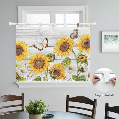 Yellow Sunflowers Bedroom Curtains 63 Inch Length, Window Curtains Tab Top - Image 4