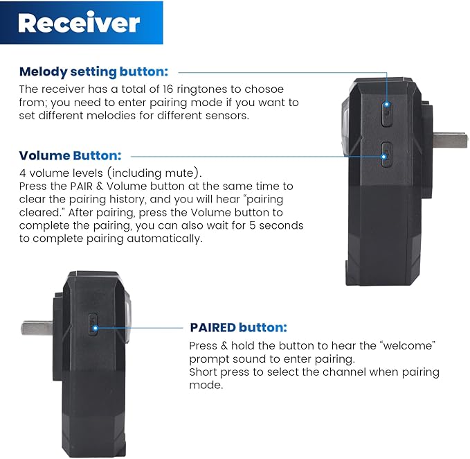 Solar Driveway Alarm Wireless Outside Weatherproof 1/2 Mile Long Range, Outdoor Motion Sensor Detector Alarm Driveway Alert System with Rechargeable Battery/Expandable (Receiver Only)